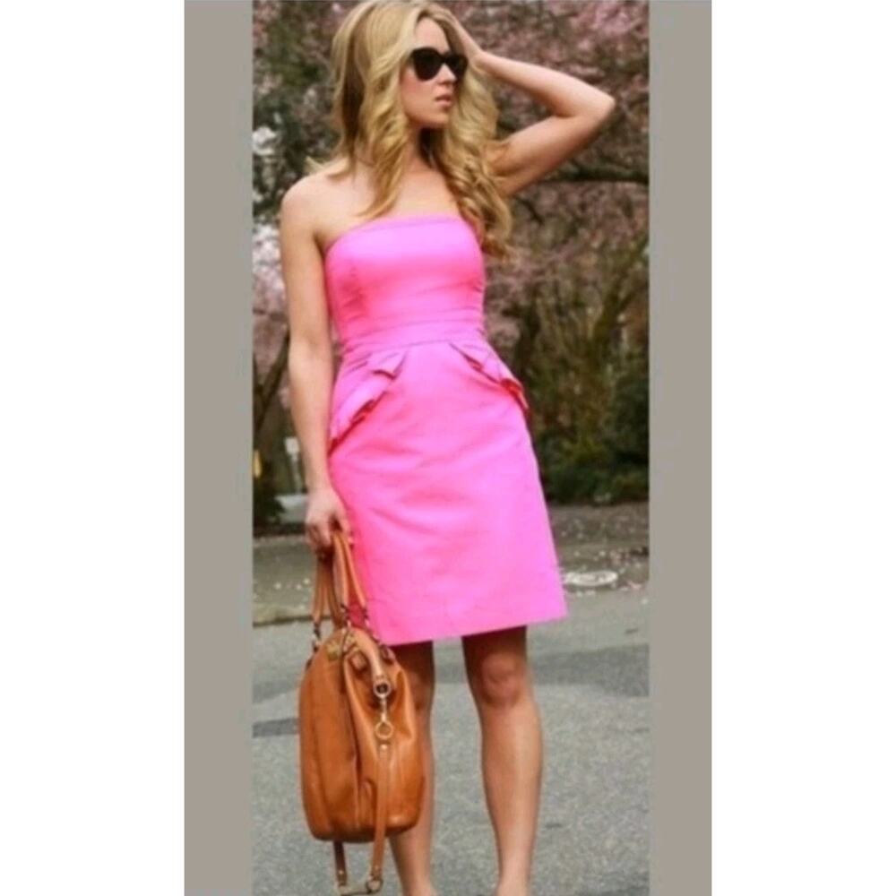 J.Crew Flamenca Strapless Ruffled Pocket Cocktail Dress Pink Sz 4 Cotton & Silk